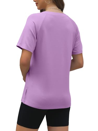 YOKGO Women Short Sleeve Workout Tops Quick Dry Athletic T Shirts Running Gym Yoga Casual Tee Loose Fit Activewear Purple — view 6
