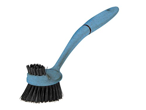 Greener Cleaner Long-Arm Dish Washing Scrub Brush Stubborn Caked-On Food Stains from Pots/Plates/Pans/Glass/Ceramic/Plastic, Hanging Easy-Grip Handle Eco-Flek (Recycled Plastic and Sustainable Wood Pulp) Dishwasher Safe for Bacteria Removal kitchen tool (Blue)