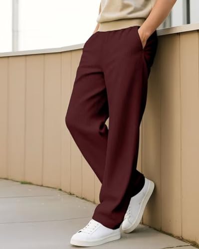 Image of BLUECORP ENTERPRISE Men's White Corduroy Casual Pants, Straight Leg, Drawstring Waist, Pockets