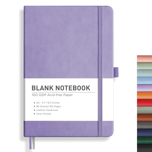 Image of RETTACY Blank Journal Notebook, 192 Pages, A5 Medium Size (5.7'' x 8.3'') | Leather Hardcover, 100 GSM Thick Paper, for Sketching, Drawing, Painting (Purple)