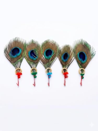 Best Janmashtami Decorations from Amazon India 32 Laddu Gopal Mor Pankh Set, Natural Peacock Feather with Golden Ri...