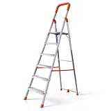 HOUZA Aluminium Ladder for Home 6 Steps Foldable with Anti-Skid Wide Steps
