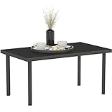 Outsunny Table Basse de Jardin rectangulaire, Table d'appoint de Patio avec Effet Grain de Bois, Cadre en métal, pour terrasse, Balcon, 95 x 55 x 46cm, Noir