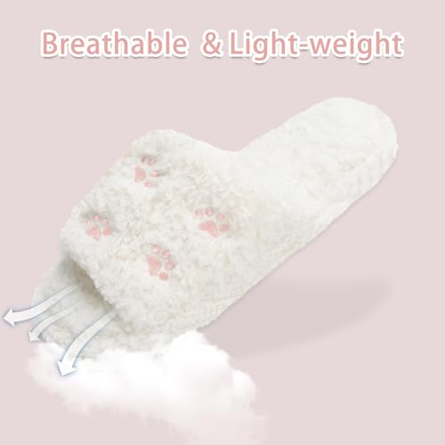 Image of GOEWY Fuzzy Open Toe Slippers for Women Indoor Cozy Memory Foam Slip On House Slides Shoes Gifts for Womens Her Mom
