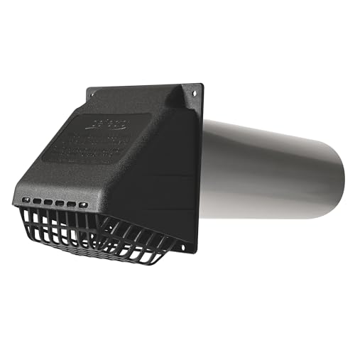 Deflecto Wide Mouth Dryer Vent Hood with Pipe, Bird Guard-Black