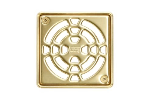 Schluter Kerdi-Drain Classic Shower Grate Kit with Integrated Slope Bonding Flange - Ideal for Tile Showers - 4" Grate Size, Square, Classic Gold Finish - KD4GRKECG