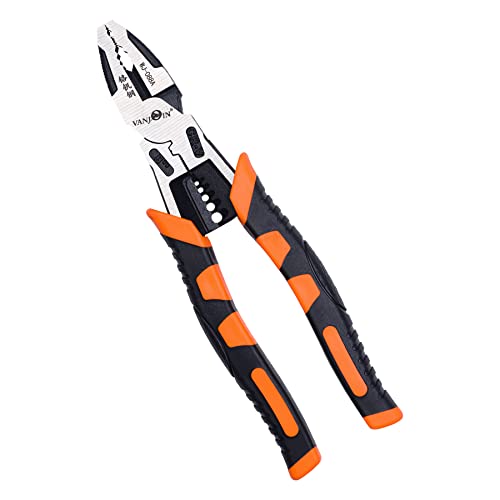 VANJOIN 多機能ペンチ 強力ニッパー 203mm/229mm 鋼製多機能ペンチ 偏芯斜口ペンチ ワイヤーストリッパー 端子圧着工具 線をむく工具 スパナ、圧着 切断 線をむく 加工精密作業電工 ツール (203 mm)