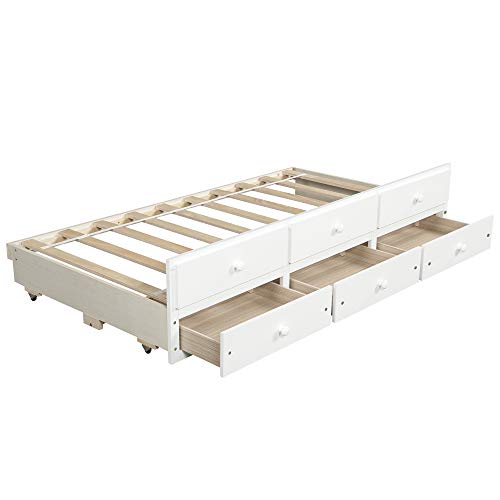 Rhomtree Twin Captain’s Bed Storage Daybed With Trundle And Drawers For Kids Guests (White) #TOP5
