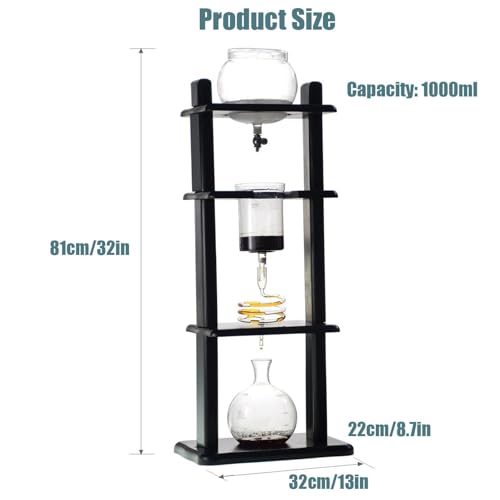 Drip Tower Kaffeemaschine, Kaltgebrüh-Tropfturm, mit Ständer, einstellbare Geschwindigkeit, 1000 ml Behälter, für gewerbliche Büros, macht 5-8 Tassen – Bild 6