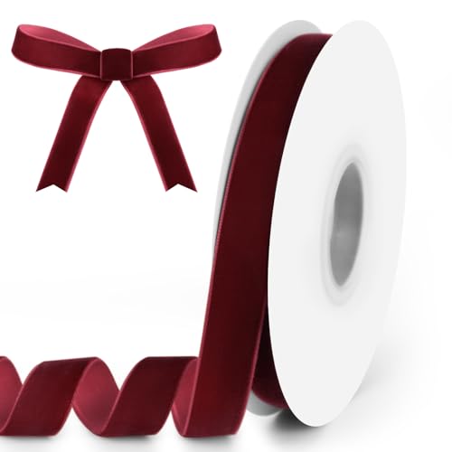 5/8 Wide x 10 Yards Velvet Ribbon Vintage Single Face Velvet Ribbons for Gift Wrapping Christmas Wrapping Bows Wedding Decor Sewing and More (Burgundy)
