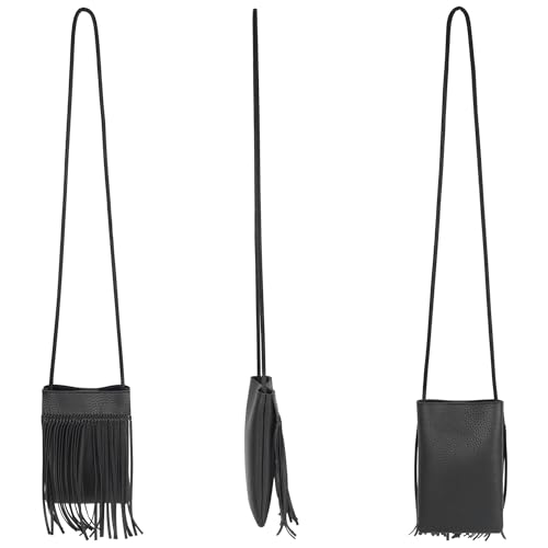 Image of Women Leather Fringe Messenger Bag Mini Hobo Crossbody Tassel Shoulder Bags