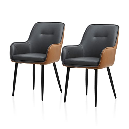 TUKAILAi Lot de 2 Chaises de Salle à Manger Simili Cuir, Chaises de Cuisine Rembourrées avec Accoudoirs Dossier, Pieds en Métal, Fauteuil de Cuisine Moderne...