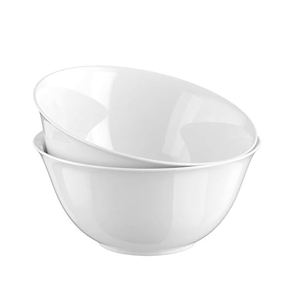 KooK Ceramic Salad Serving Bowls, Chip Resistant Ceramic, Microwave and Dishwasher Safe, White Glossy Porcelain, Bristol Collection (Serving Bowl)