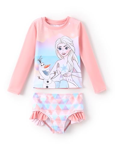 Disney Mickey and Friends Girl Two Piece Long Sleeve Swimsuit Rashguard Bathing Suit