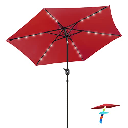 Fruiteam 7.5 Ft Solar Umbrella 24 Led Lighted Patio Umbrella Table Market Umbrella With 154Lb Capacity Fillable Mobile Umbrella Base With 4 Wheels #TOP1