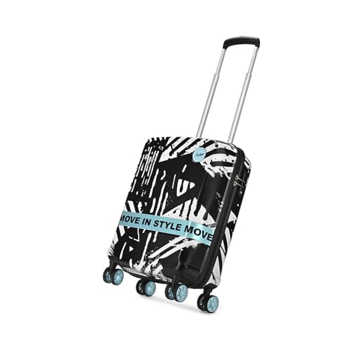 Image of Skybags Wanderlust Cabin Trolley Bag 55cm | Small | Hard Luggage | Printed 8-Wheel Suitcase | TSA Lock with Anti-Theft Zipper | Polycarbonate | 3 Years International Warranty - Unisex (Black-White)