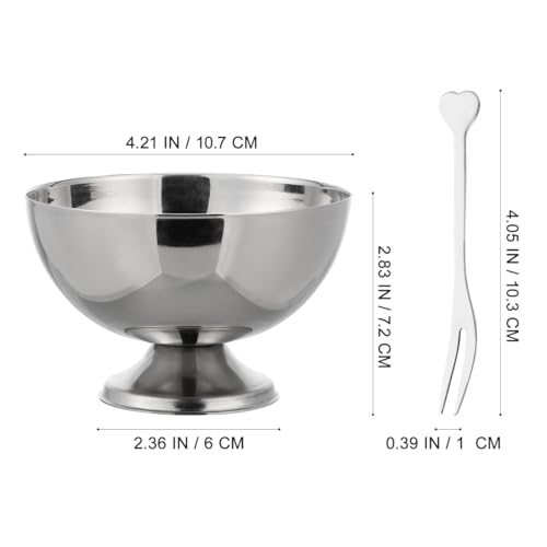 Image of DOITOOL Stainless Steel Dessert Cups, 3-Pack Ice Cream Bowls with Forks, 6.8 Oz Round Short-Footed Serving Cups, Hot Cold Food Container for Fruits Dish Salad Snack Yogurt Appetizer (Silver)