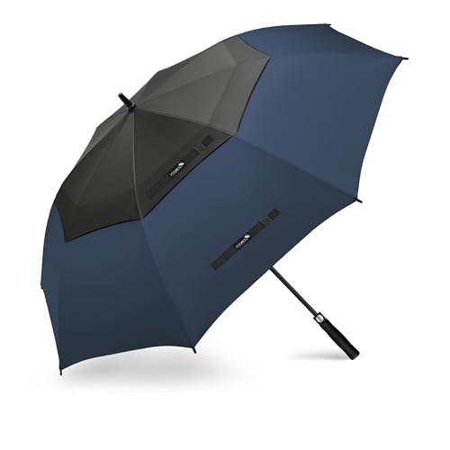 ZOMAKE Regenschirm Groß Sturmfest,XXL Großer Golf Umbrella Sturmfester Automatik,Schirm Windfest Schwarz,Golfschirm Stabil für Herren Damen 2 Personen(Schwarz-Dunkelblau)
