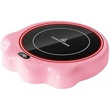 Gaiatop Mug Warmer, 50W Cute Cat Paw Cup Warmers, 3 Temp Settings, 2-10H Auto Shut Off, Coffee Accessories Keep Beverage Hot for Desk and Home, Heated Plate Stocking Stuffers for Tea Candle Pink