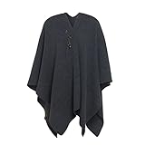 KNIT FACTORY - Jazz Poncho - Elegant Gestrickter Damen Cape - Wickelschal mit Wolle - Hochwertige Qualitt - Anthrazit