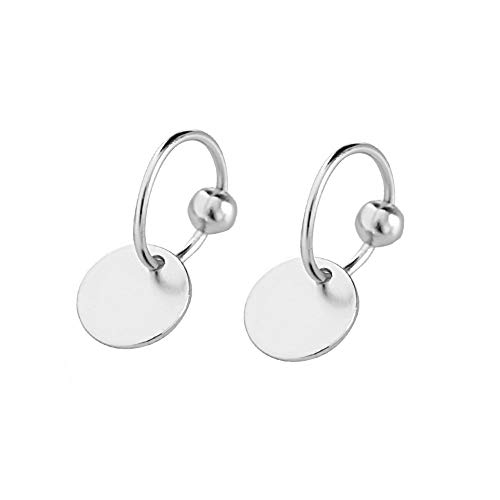 Sterling Silver Disc Drop Dangle Ball Bead Small Hoop Earrings for Women Girls Huggie Endless Round Hoops Cartilage Helix Stud Tragus Minimalist Sleeper Pierced Ear Nickel Free 8mm