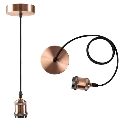 LUXEL GROUP Vintage Mini Pendant Light Kit - UL E26 Lamp Socket - Industrial Edison Retro Ceiling Hanging Pendant Fixture - DIY Chandelier Decor Kit Adjustable Woven Pendant Light Cord (Copper)