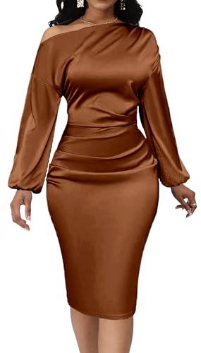 Yiershu Women's Sexy Fall Off Shoulder Bodycon Dress Elegant Long Sleeve Formal Cocktail Party Midi Maxi Dresses