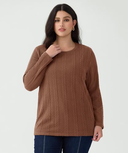 Image of CARCOS Womens Plus Size Tops Basic Fall Cable Knit Sweaters Long Sleeve Shirts Crewneck Lightweight Tunic Tops XL-5XL