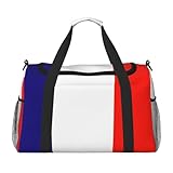 Assemblage d'accessoires : le sac à main imprimé drapeau français contient un rangement principal avec des fermetures éclair à double extrémité. Il dispose d'un compartiment zippé intégré, d'une sangle adaptable, de poignées de transport à la main et de fonctionnalités latérales telles que des poches en maille et des bandes renforcées, répondant aux besoins de voyage.