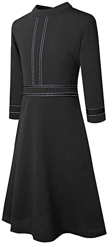 Kilottor Girls Crew Neck Casual A-Line Swing Dress For School Party 4-14 Years Kc106 (Black, 11-12Y) #TOP3