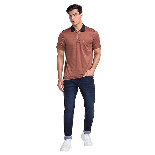Image of Park Avenue Men's Pure Cotton Two Tone Pattern Slim Fit Polo Collar Half Sleeve Casual T-Shirt