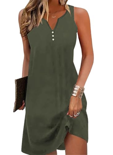 Image of Ladlop Summer Dresses for Women 2026 Beach Loose Casual A Line Dress Sleeveless V-Neck Sundress with Pockets