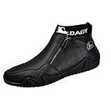 XDFVC Mens Casual Leather Shoes Ankle Chukka Boots Waterproof Outdoor Hiking High Boots Comfortable Handmade Round Toe Non-Slip Flats Loafers with Side Zipper Driving Shoes Fashion