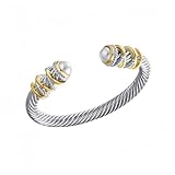 Decpro Antique Twisted Cable Bracelet with Composite Shell Pearl Inlay Alloy Cuff Bracelet for Women