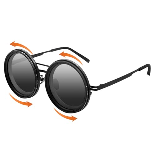 degtnb Adjustable Tint Sunglasses, Sleek Round Polarized Sunglasses with ND9 Stepless Adjustable Sunglasses for Men,1-9 Gears