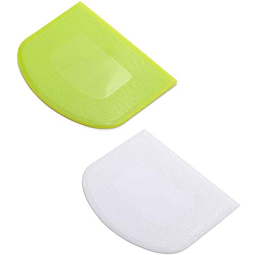2 Pieces Dough Scraper Bowl Scraper Food-safe Plastic Dough Cutter Flexible Plastic Scraper Baking Tool Soft Scraper DIY Cooking Cake Cream Spatula Butter Batter Scraper Baking Tools (White/Green)