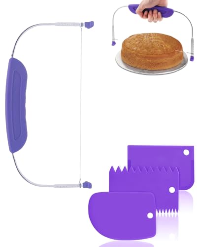 NHCDFA 4PCS Cake Cutter Slicer Tool, Cake Slicer, Adjustable Small Cake Leveler Cutter Slicer with Stainless Steel Wires and Purple Handle for Professional Baking Tools NHCDFA 4PCS Cake Cutter Slicer Tool, Cake Slicer, Adjustable Small Cake Leveler Cutter Slicer with Stainless Steel Wires and Purple Handle for Professional Baking Tools