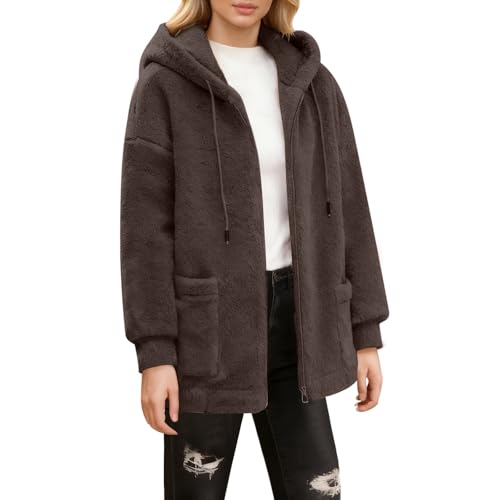 Abrigo informal para mujer en clima frío con forro polar suave café L