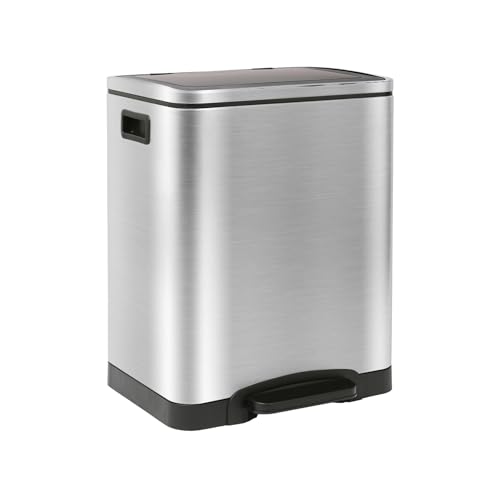 Harbour Housewares 30L (2x15L) Stainless Steel Double Kitchen Pedal Bin - Soft Close Compartments for Recycling and Waste - Brushed Metal Dual Trash Can with Removable Inner Buckets for Home or Office