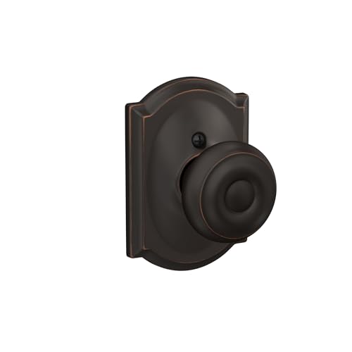 Image of Schlage F170 GEO 716 CAM Georgian Door Knob with Camelot Trim, One Sided Non-Turning Dummy Door Handle, Aged Bronze