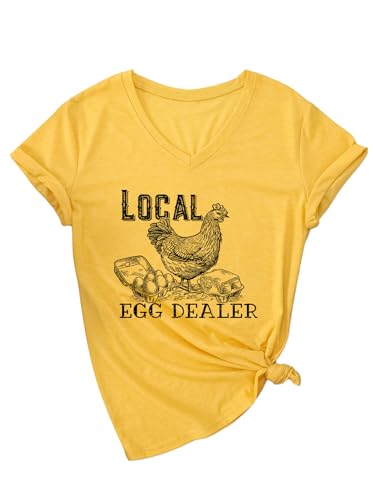 Zimoya Local Egg Dealer Stylish Women's V Neck Casual Shirt Soft Graphic Tee for Workouts Travel Gift Giving