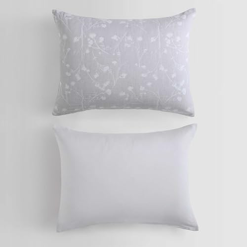 Calvin Klein – Queen Duvet Cover Set, Crisp Cotton Percale Reversible Bedding with Hidden Button Closure & Corner Ties, 3 Piece Bed Set with Matching Pillowcases (Umbra Floral Grey) by Calvin Klein - Image 6