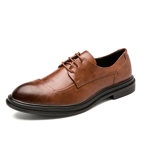 Men's Genuine Leather Lace-Up British Style Oxford Dress Tuxedo Shoes Pointed Toe Low Chunky Heel Non-Slip Comfortable Derby Shoes for Business Formal Wedding Office Work - Main Image