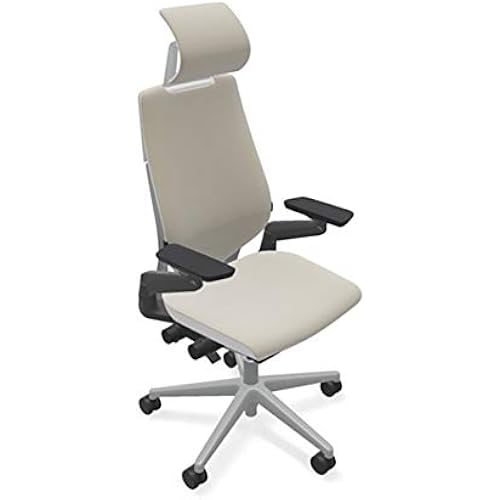 Steelcase Gesture Office Desk Task Chair with Headrest Cogent Connect Malt Fabric High Platinum Light Frame (Light/Light)