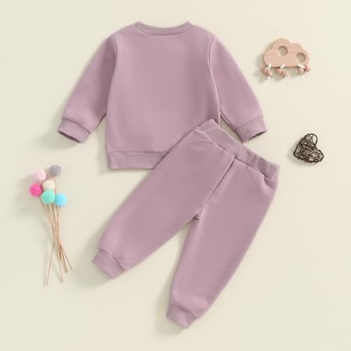 Adobabirl Toddler Baby Girl Clothes Embroidery Letter Print Crewneck Sweatshirt and Pants Set Fall Winter Spring Outfits3