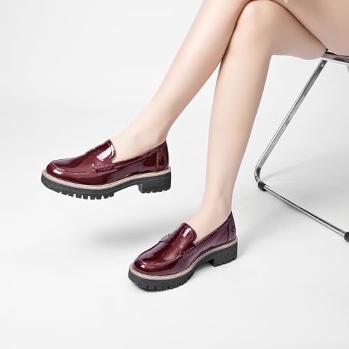 Image of Womens Loafers Comfortable Platform Penny Loafer Chunky Heel Business Casual Dress Shoes Fashion Patent Leather Women's Loafers & Slip-ons