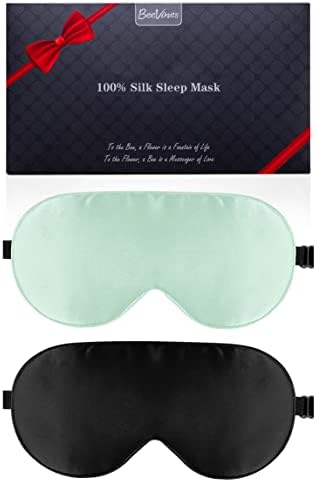 Silk Sleep Mask, 2 Pack Mulberry Silk Eye Mask with Adjustable Strap, Sleeping Aid Blindfold for Nap, BeeVines Eye Sleep Shade Cover, 100% Blocks Light Reduces Puffy Eyes Gifts for Christmas