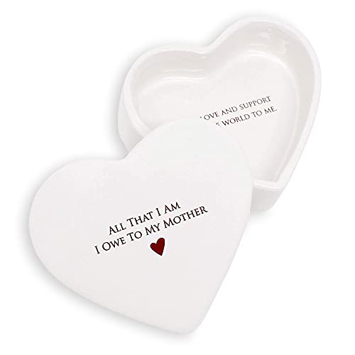 Mother Of The Bride Or Mother's Day Gift, Ceramic Heart Keepsake Box With Lid - All That I Am I Owe To My Mother - Handmade Jewelry Holder Gift For Mom #TOP19