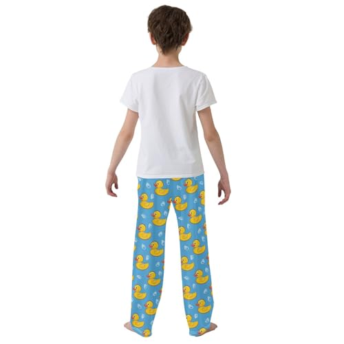Little Yellow Duck on Blue Background Pajamas Bottoms with Pockets Comfy Pjs Sleepwear Elastic Waistband Pajamas Pants Lounge Pants for 6-14 Years3