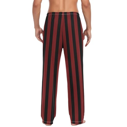 Lounge Pajama Pants for Men Dark Red Black Stripes Men's Sleep Bottoms Pants with Drawstring, S2